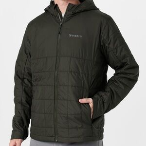 Simms Men's Black Fall Run Quilted Puffer Hooded Jacket